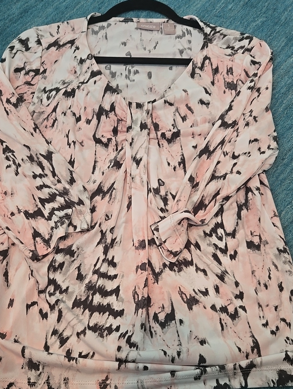 Chico's Pink and Black Abstract Print Tunic Top